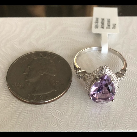 Genuine 3.45 Carat Amethyst & Diamond 925 Silver Ring Size 7.25 - Picture 7 of 7